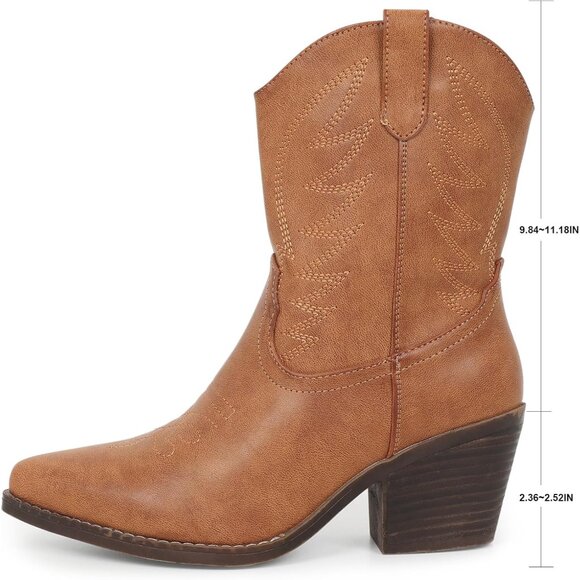 ⚡Women's Brown Ankle Boot Embroidered Comfy Fashion Vintage Boot Wide Calf - Picture 3 of 5